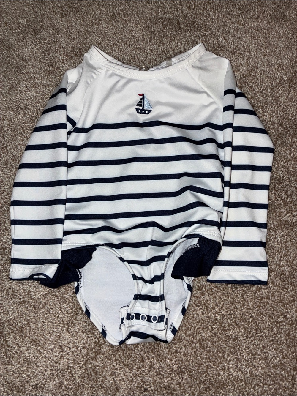 Sperry White & Navy Striped Long-Sleeve Kids One-Piece Swimsuit